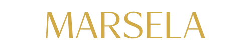logo MARSELA scritta color oro fondo bianco , usa un font attuale nel 2025 
