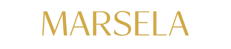 logo MARSELA scritta color oro fondo bianco , usa un font attuale nel 2025 